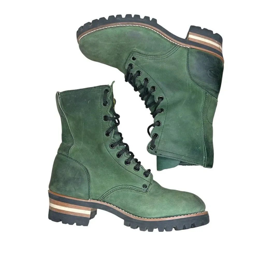 VTG Y2K Skechers Dark Green Suede Combat Boots Womens 8 Lace Up Grunge Rare Find - Picture 6 of 12